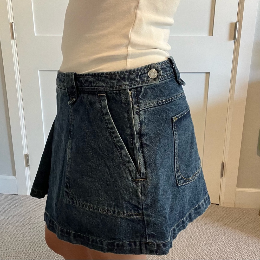 GRLFRND Blue Denim Pleated Low Rise Mini Skirt with Side Zipper Size 31 - Picture 4 of 10